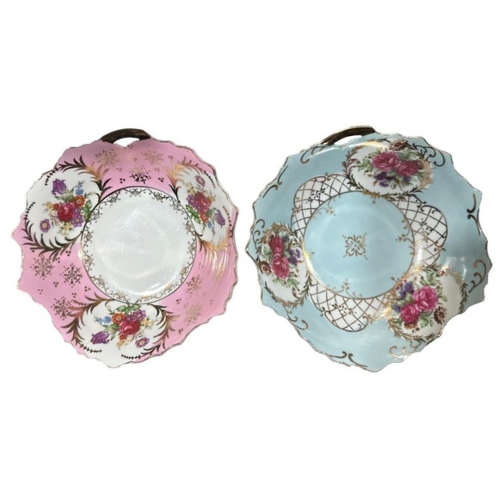 Vintage Lefton Bowl Leaf Shaped Hand Painted. Porcelain Floral‎ Pink Gold